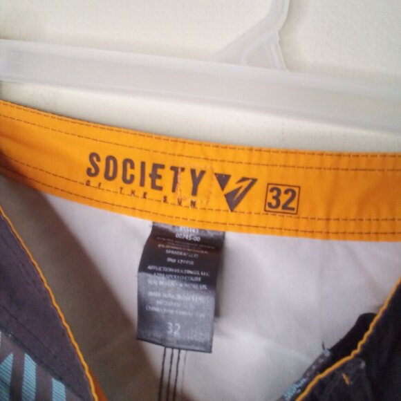 Society Of The Sun Swim Trunks Men 32 Board Shorts Brown Orange Blue - Picture 9 of 15